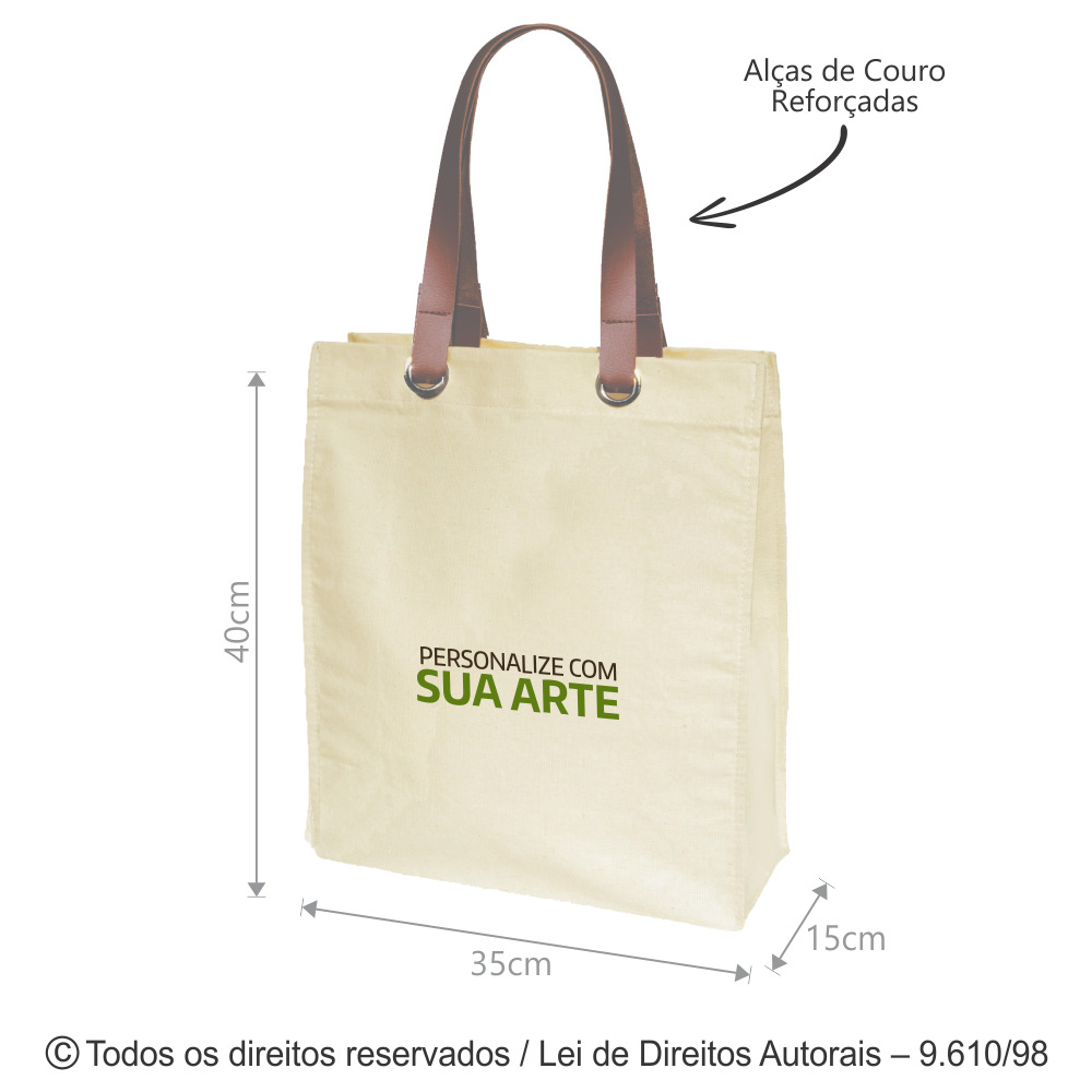 322L SACOLA DE LONA 240G 35X40X15CM NATURAL COM CARAMELO