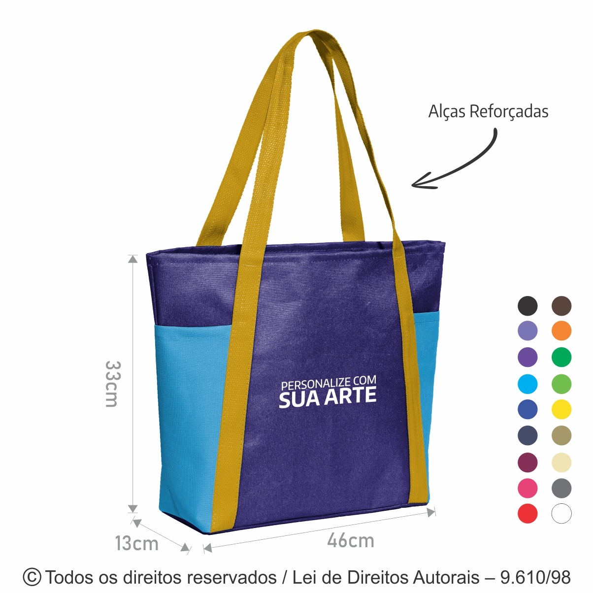 141N SACOLA DE PRAIA DE NYLON 600G 46X33X13CM ROXO, AZUL TURQUESA E AMARELO