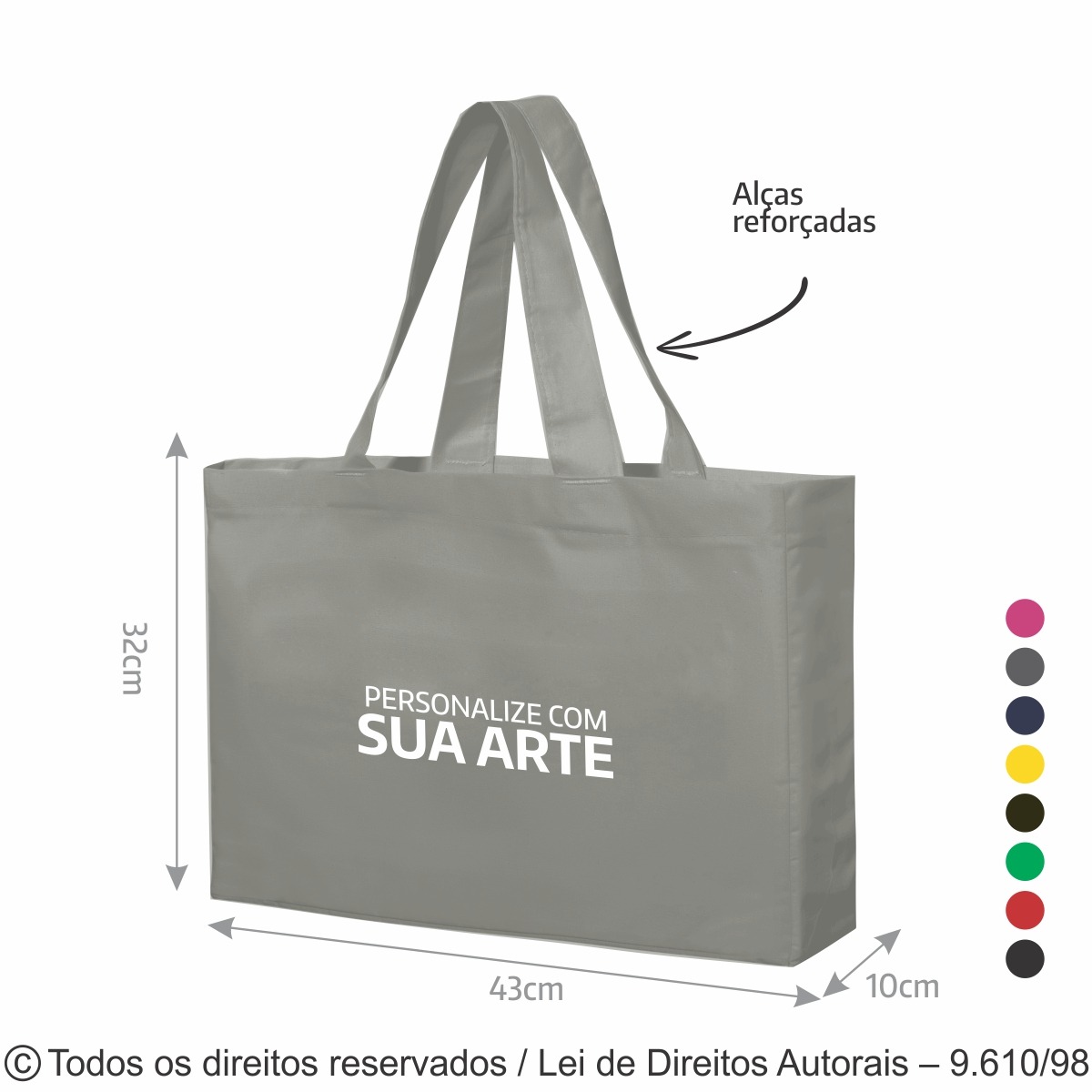 26LC SACOLA DE LONA COLORIDA 43X32X10CM CINZA CLARO