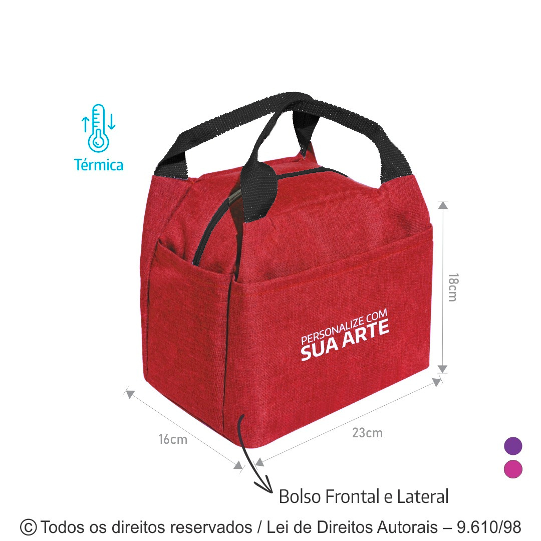 275M BOLSA TERMICA TECIDO MESCLA 23X20X16CM VERMELHO COM PRETO