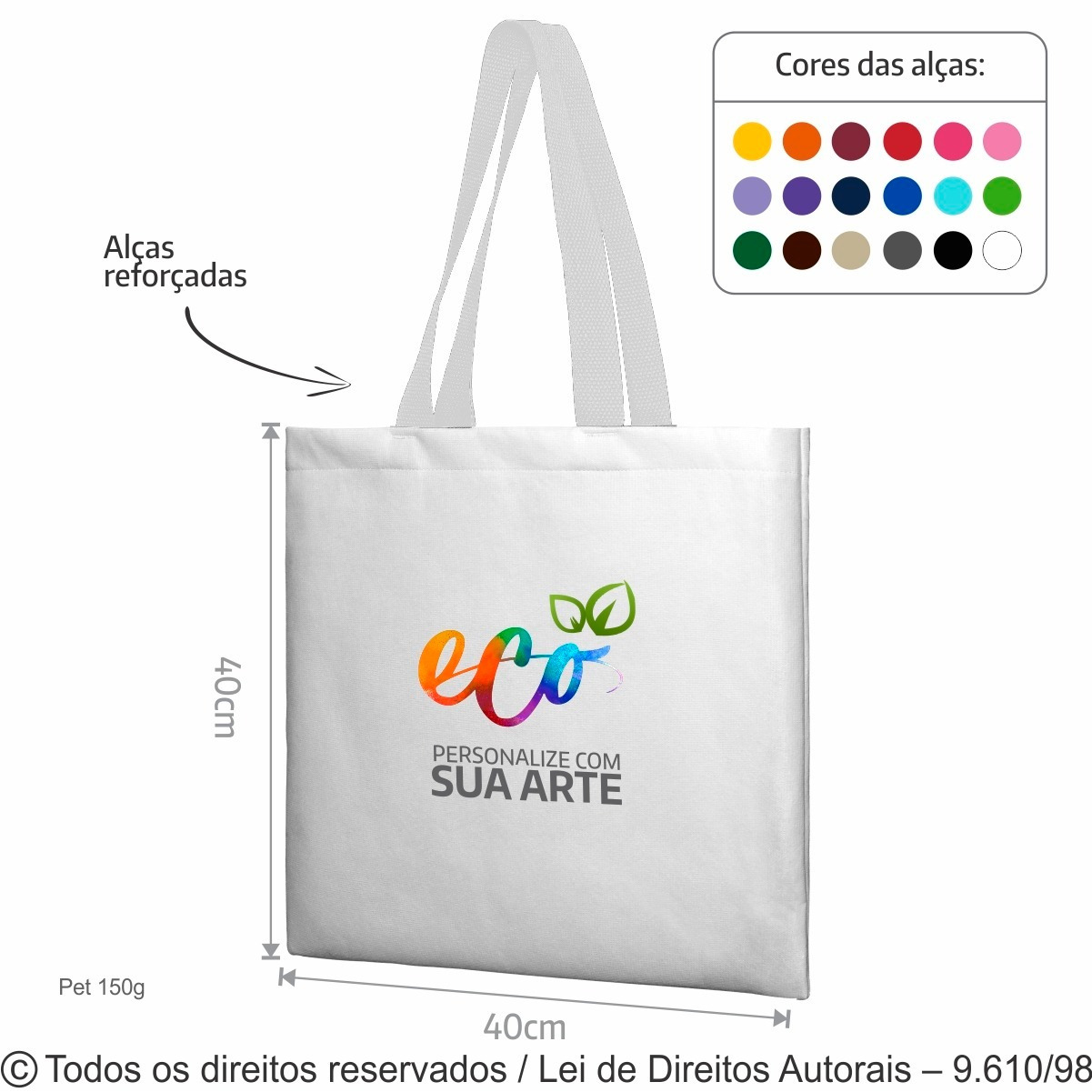 5PFC SACOLA DE PET 150G 40X40CM BRANCO COM BANCA