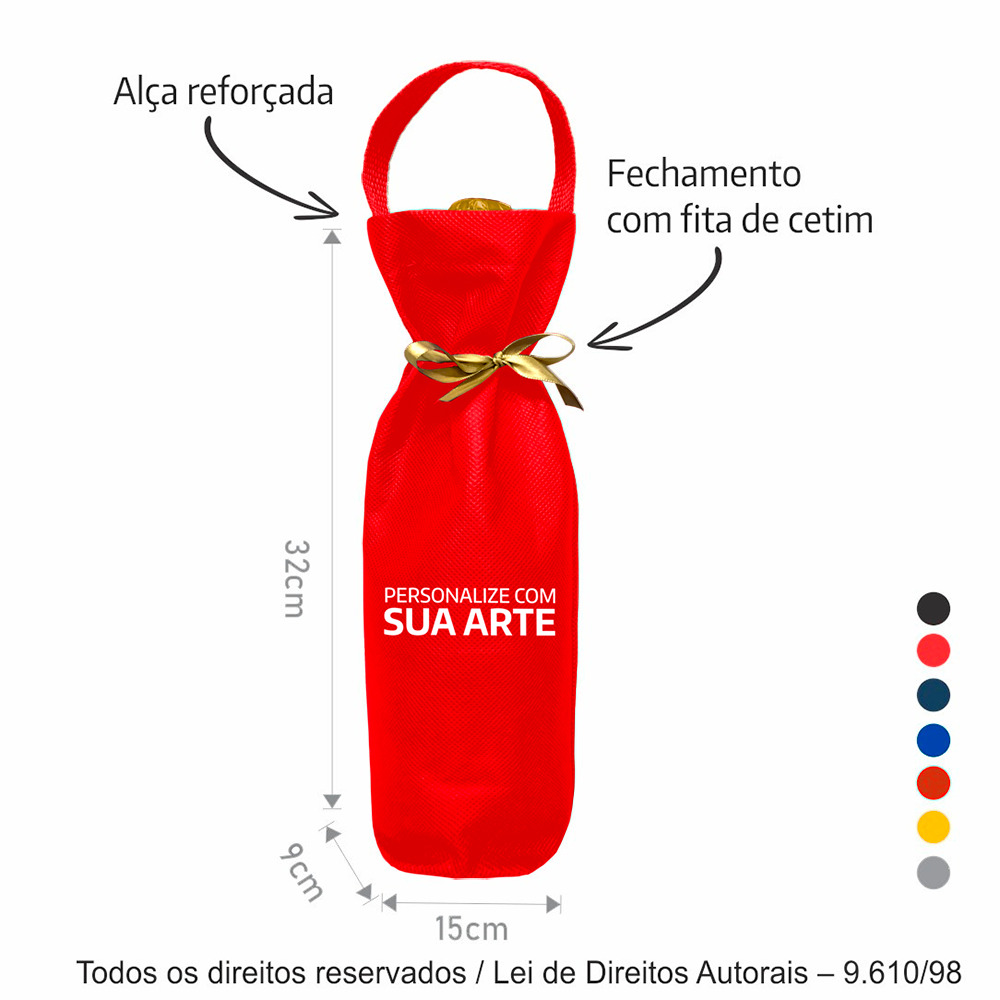 405T2 PORTA GARRAFA TNT 60G 15X32X9CM  VERMELHO COM DOURADO