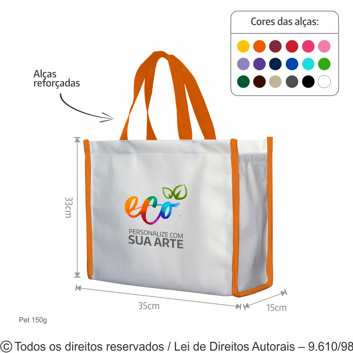 173PFCDC SACOLA DE PET 150G 35X33X15CM BRANCO COM LARANJA