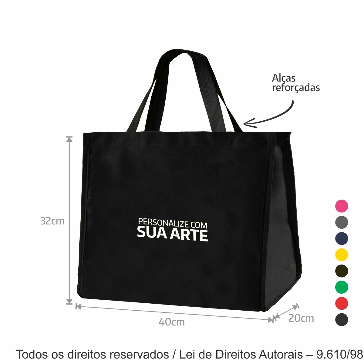 12LC SACOLA DE LONA COLORIDA 40X32X20CM PRETO