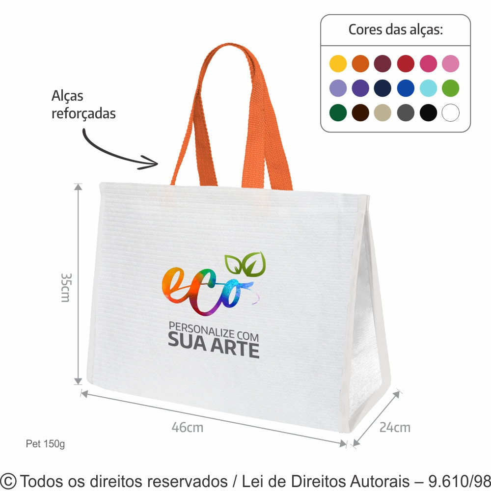 312PFC SACOLA DE PET 150G  46X35X24CM BRANCO COM LARANJA