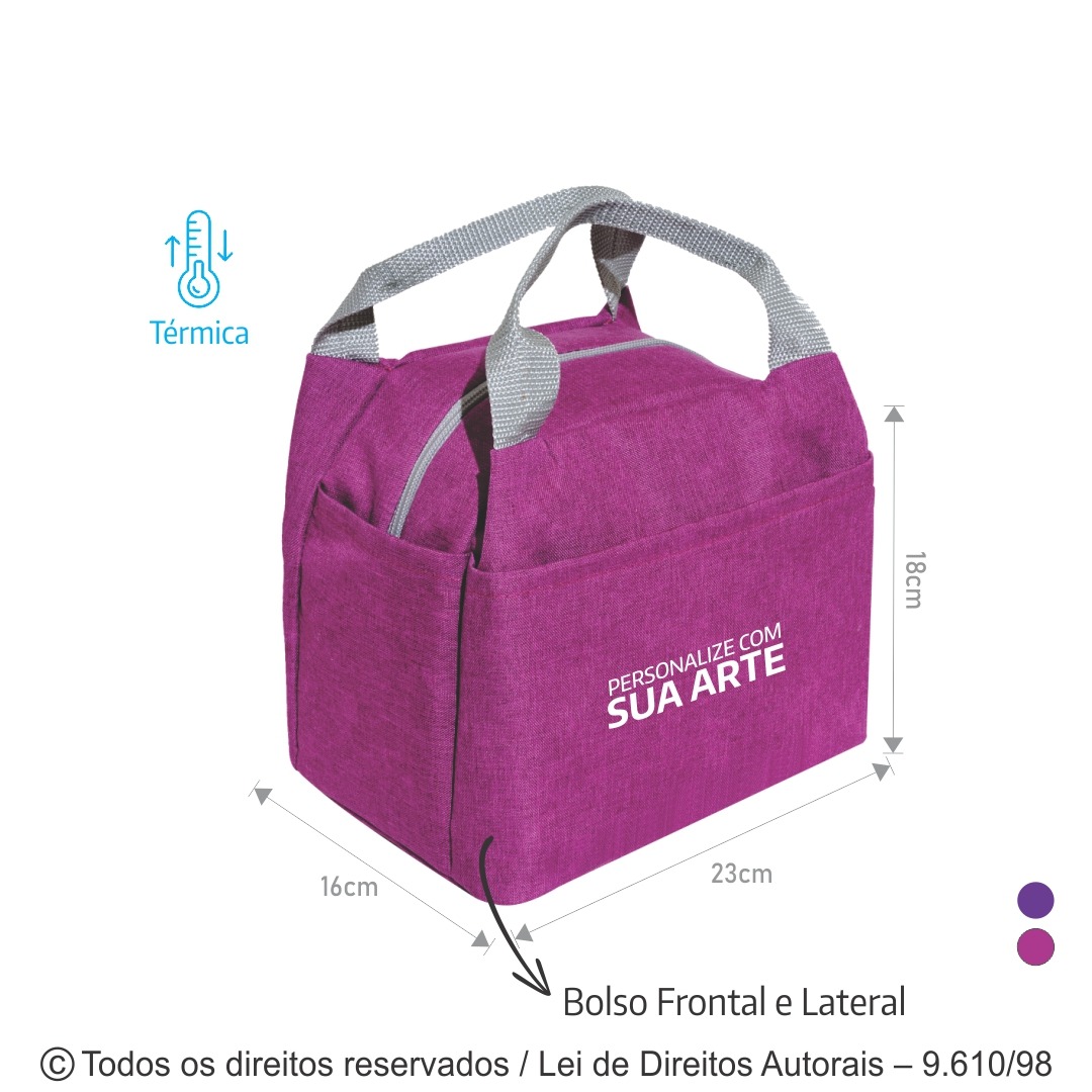 275M BOLSA TERMICA TECIDO MESCLA 23X20X16CM PINK COM CINZA CLARO