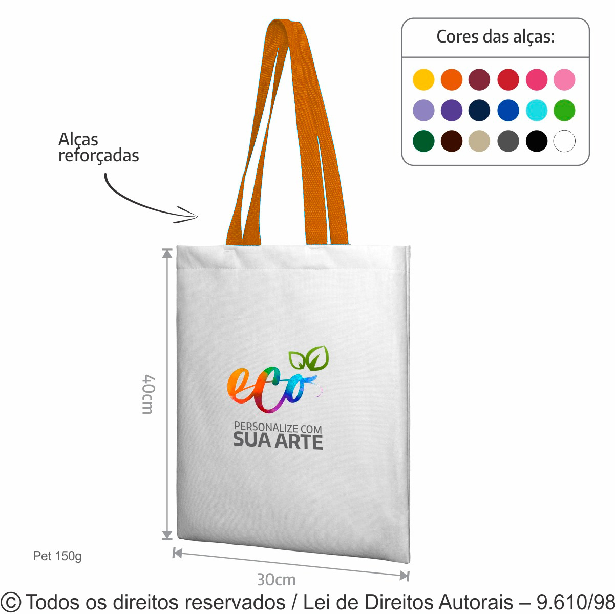 20PFC SACOLA DE PET 150G 32X40CM BRANCO LARANJA