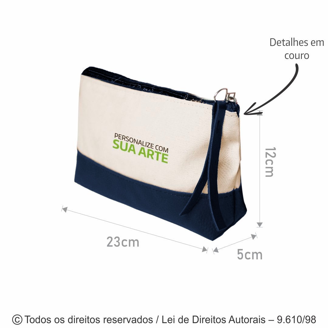 N97L NECESSAIRE LONA COM KROYAL 23X12X5CM NATURAL COM AZUL MARINHO
