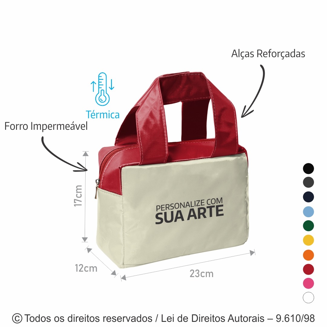 210N BOLSA TERMICA 4,6 LITROS EM NYLON 70 PVC 23X17X12CM CREME COM VERMELHO