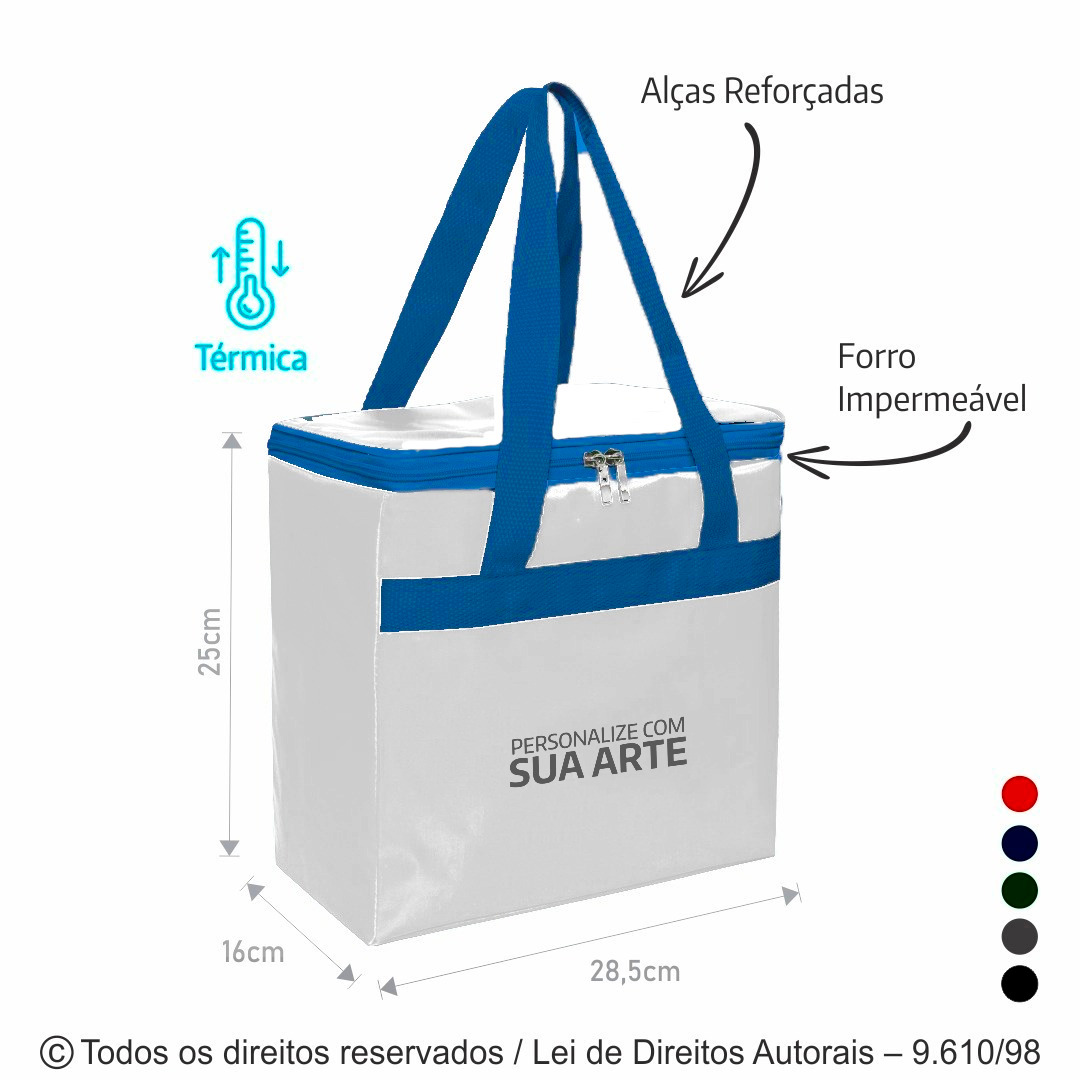 243CB BOLSA TERMICA DE CORDOBA 28,5X25X16CM BRANCO COM RAZUL ROYAL