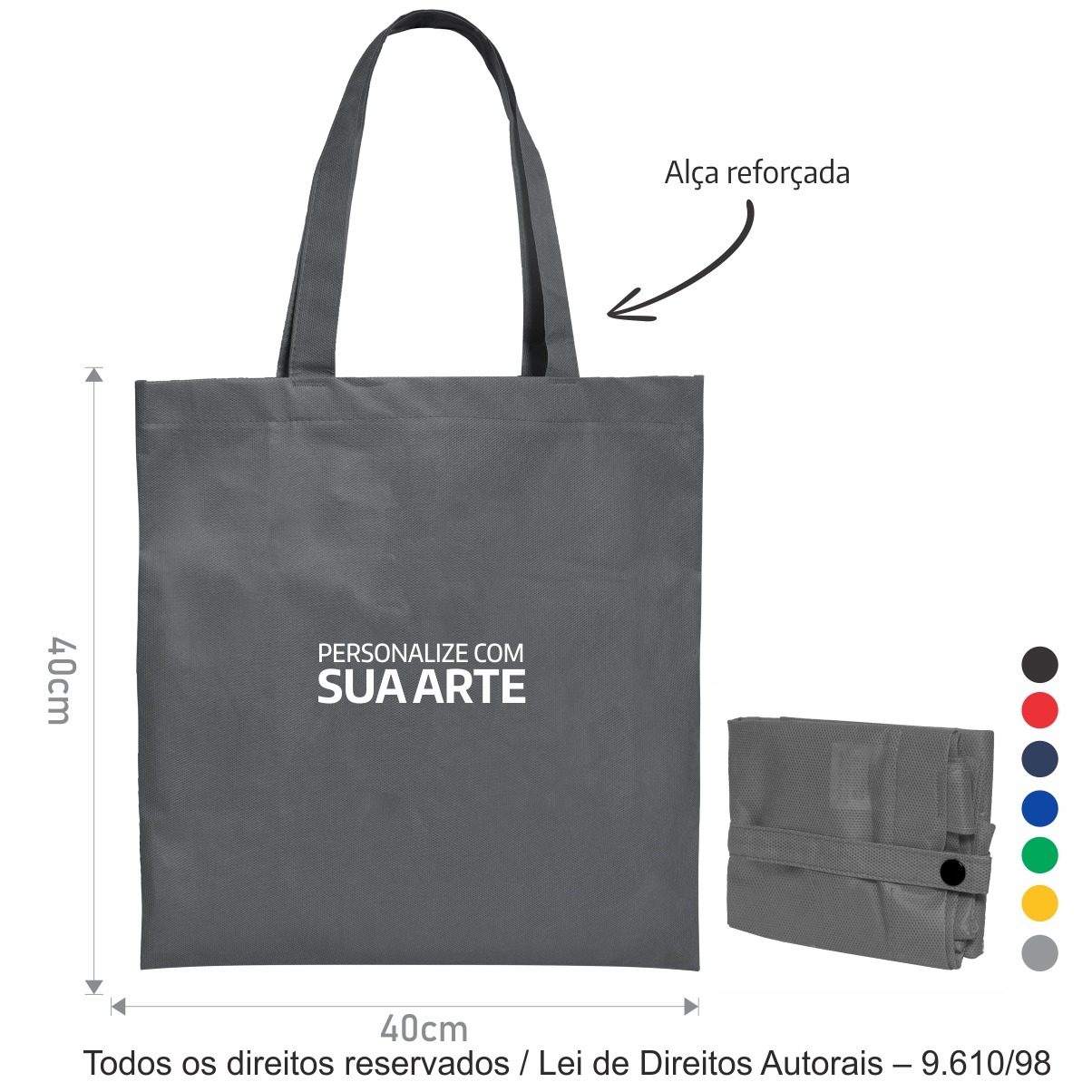 138T2 SACOLA DOBRAVEL TNT 60G 40X40CM CINZA ESCURO