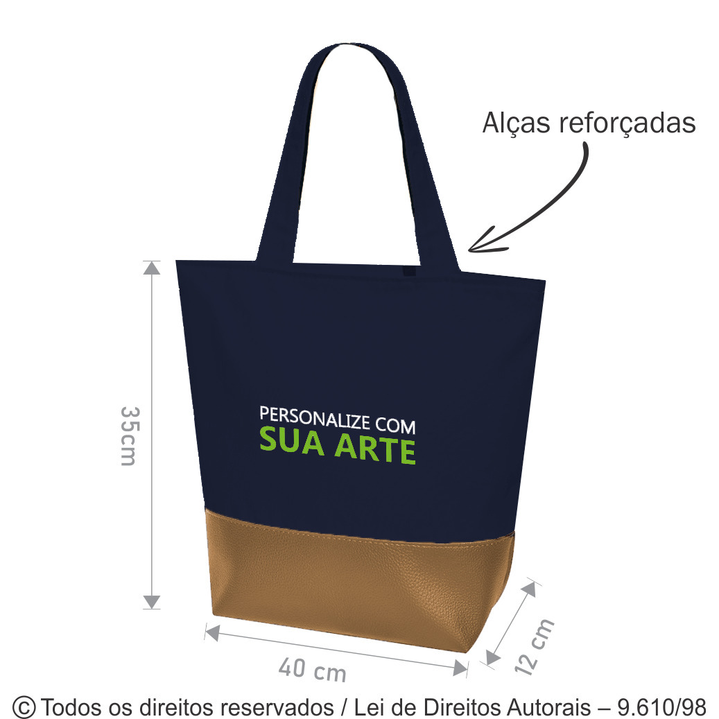 287LC SACOLA DE LONA 240G 40X35X12CM AZUL MARINHO COM CARAMELO