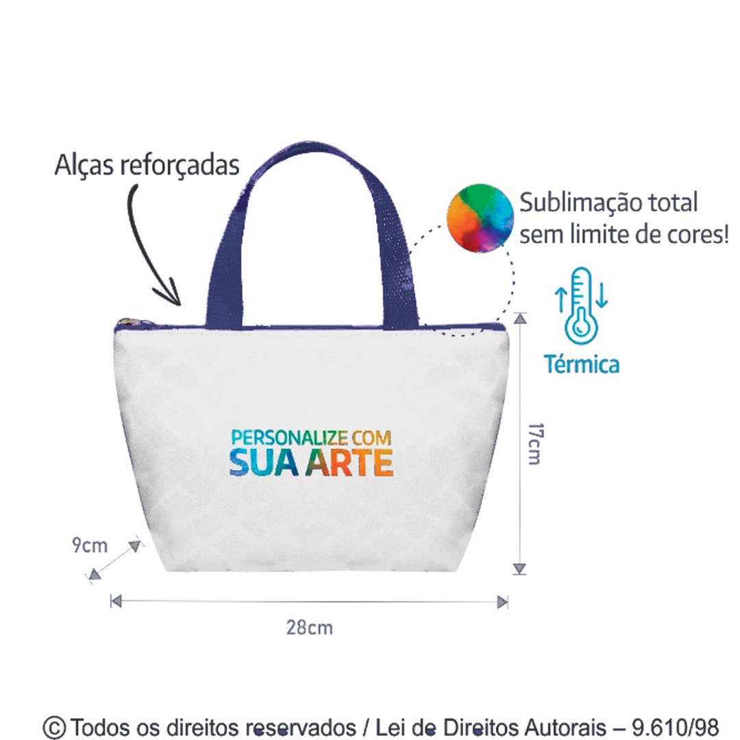 042PL BOLSA TERMICA POLIESTER 301 28X17X9CM BRANCO COM AZUL MARINHO