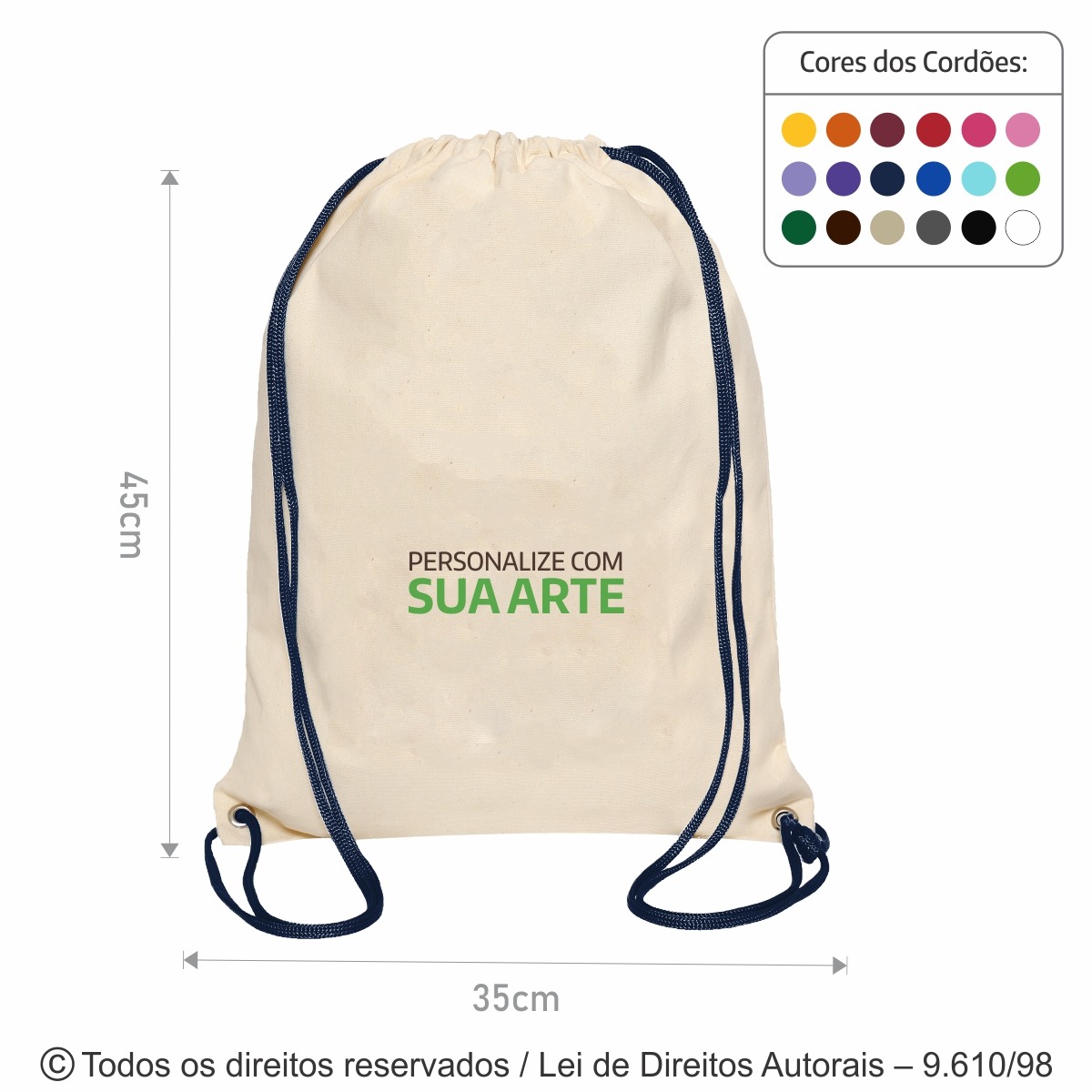 M2 MOCHILA DE LONA 240G 35X45CM NATURAL COM AZUL MARINHO