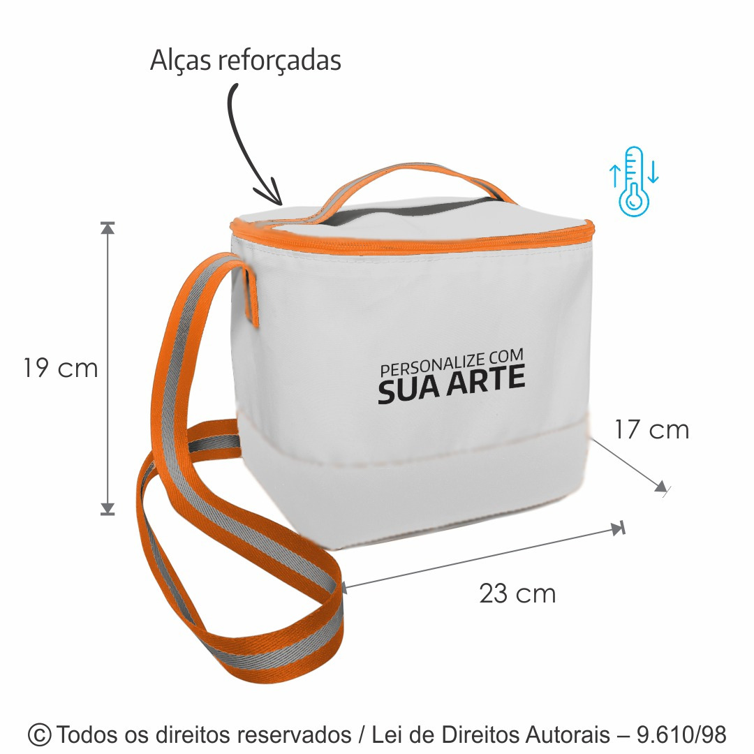 279PL BOLSA TERMICA POLIESTER 301 23X19X17CM BRANCO COM LARANJA