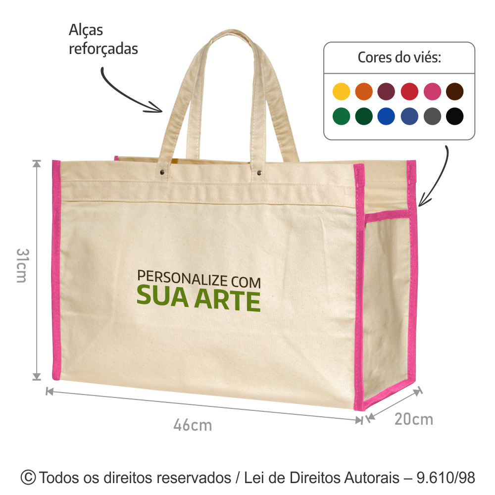 325L SACOLA DE LONA 240G 46X31X20CM NATURAL VIES PINK