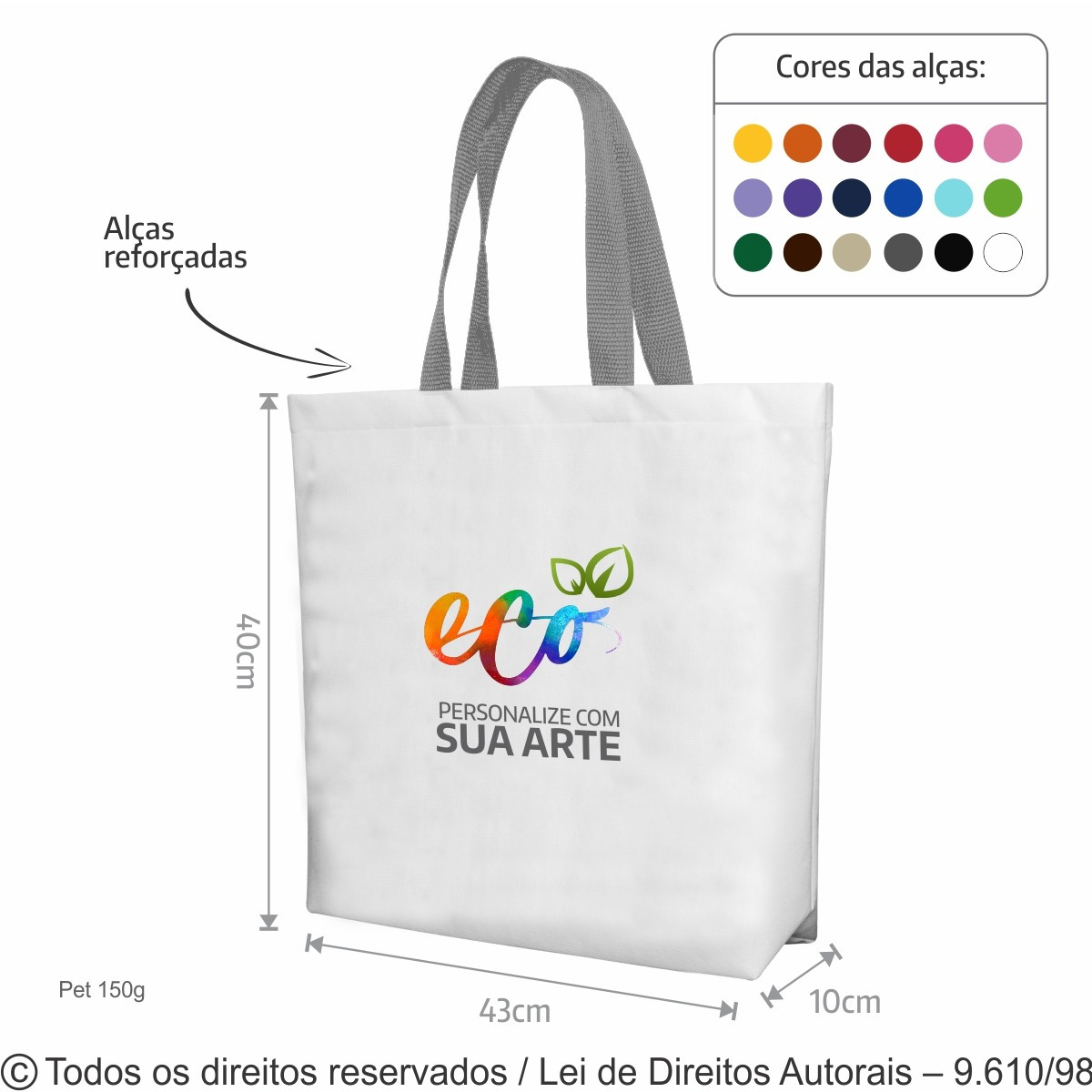 161PFC  SACOLA DE PET 150G  43X40X10CM BRANCO COM CINZA CLARO