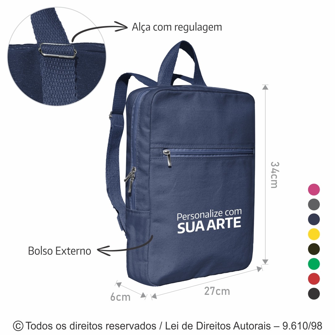 M09LC MOCHILA DE LONA COLORIDA 240G 27X35X7CM AZUL MARINHO