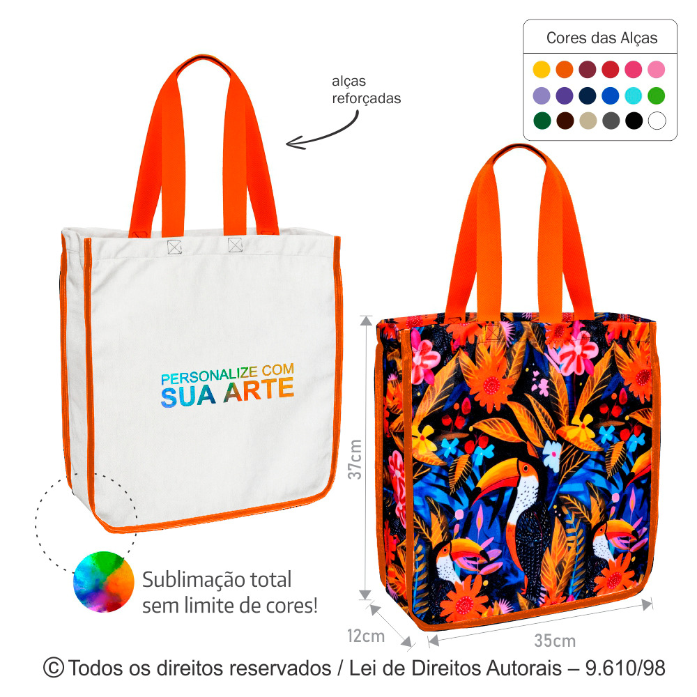 300PL SACOLA DE POLIESTER 301 35X37X12CM BRANCO COM LARANJA