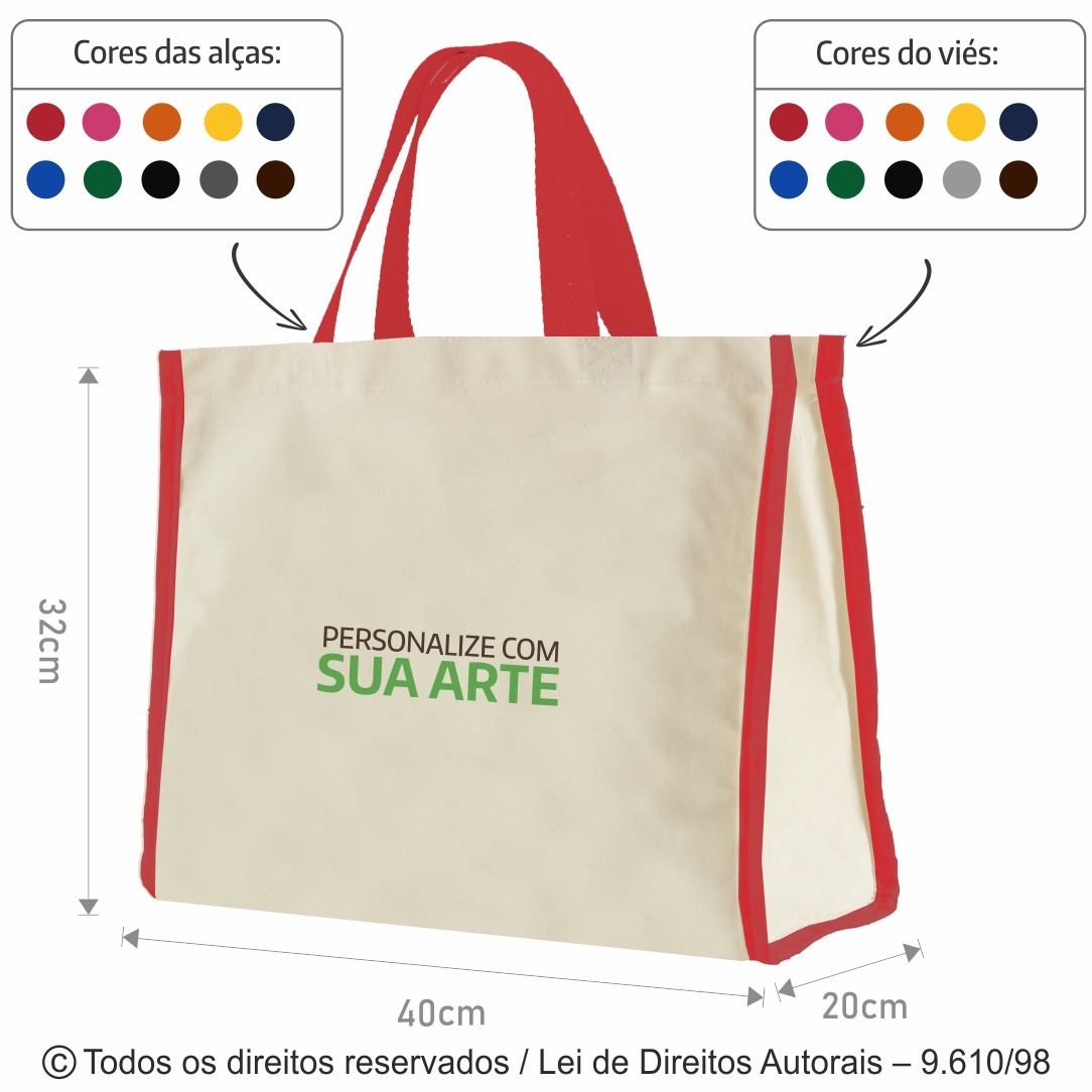 12LFCDC SACOLA DE LONA 240G 40X32X20CM NATURAL COM VERMELHO