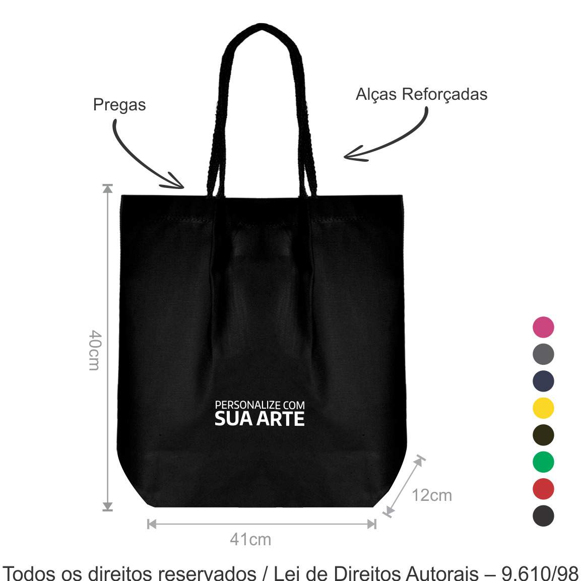 315LCFC SACOLA DE LONA COLORIDA 41X40X12CM PRETO
