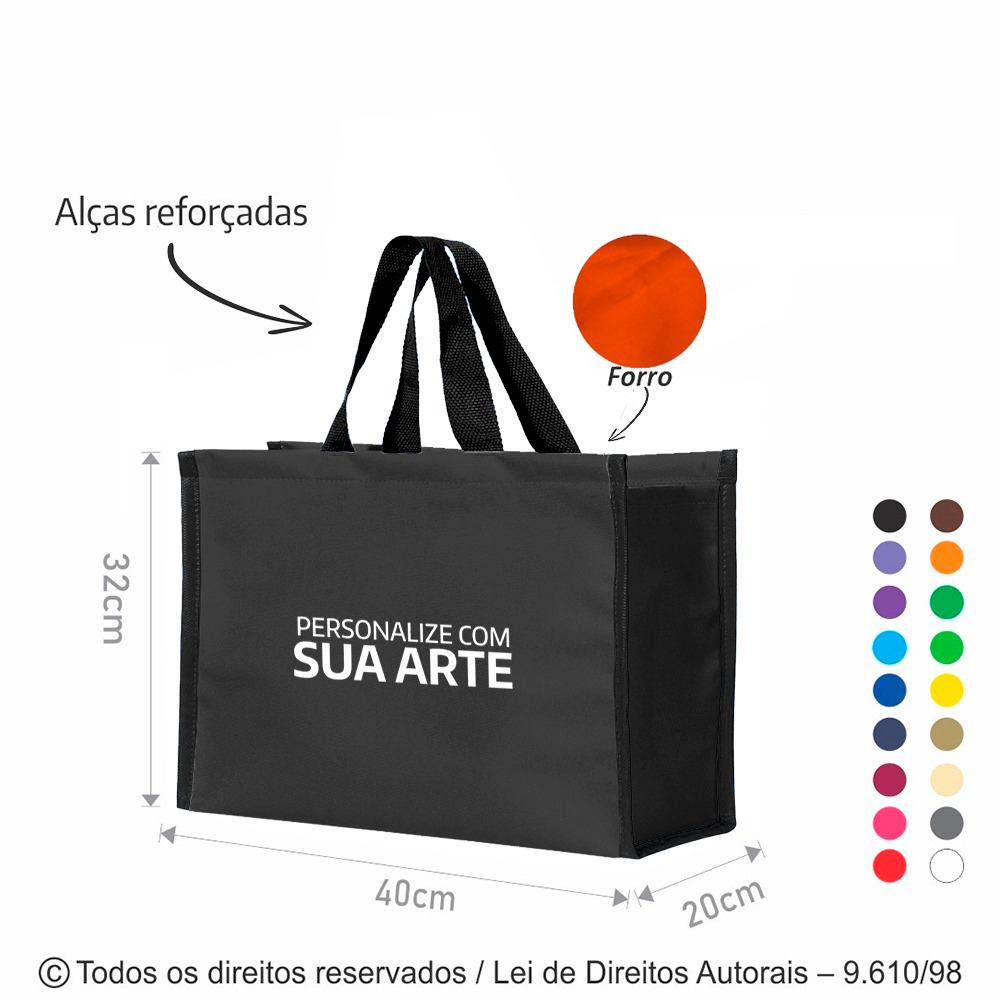 SM436 SACOLA DE NYLON 600G COM FORRO EM NYLON 70 40X32X20CM PRETO