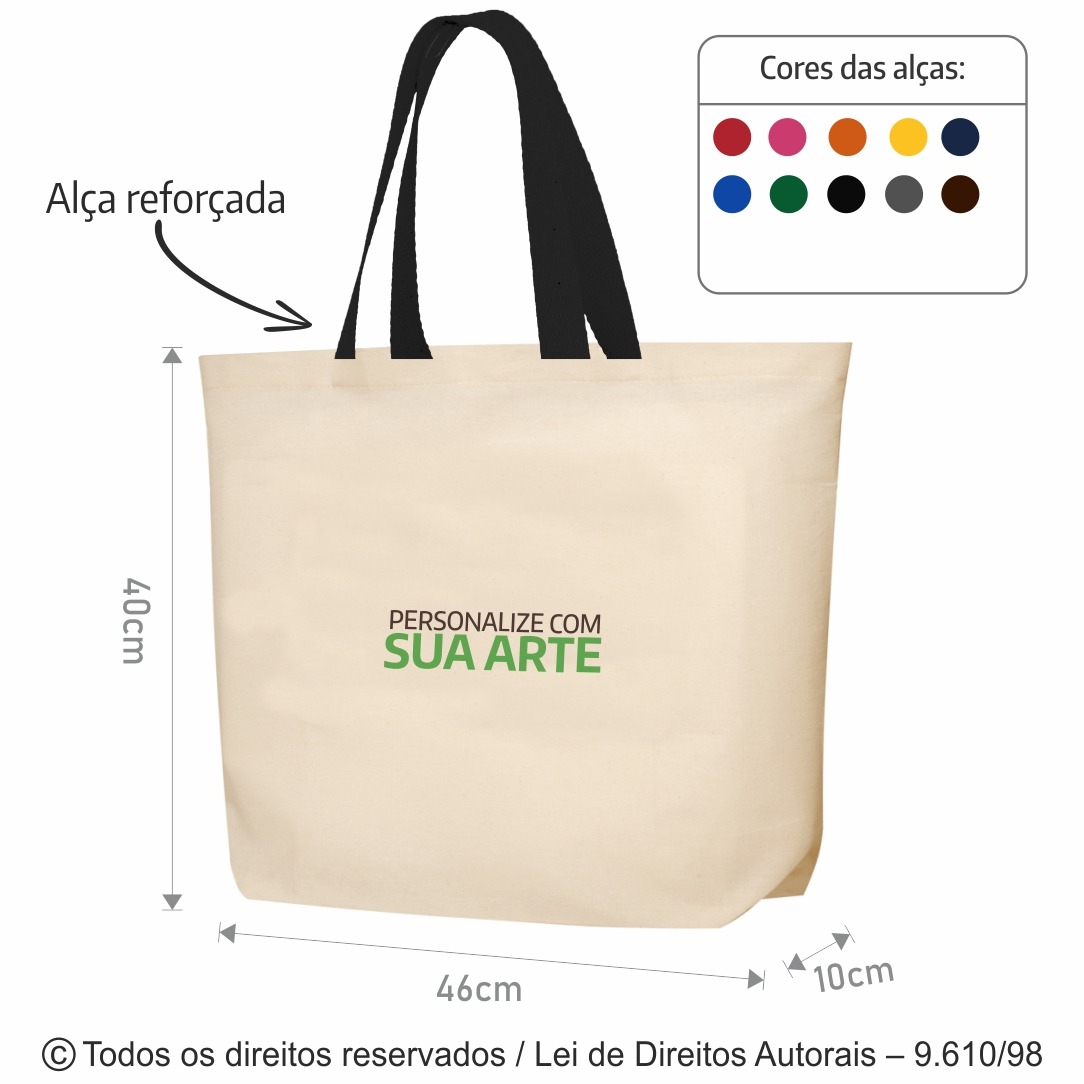 2LFC SACOLA DE LONA 240G 46X40X10CM NATURAL COM PRETO