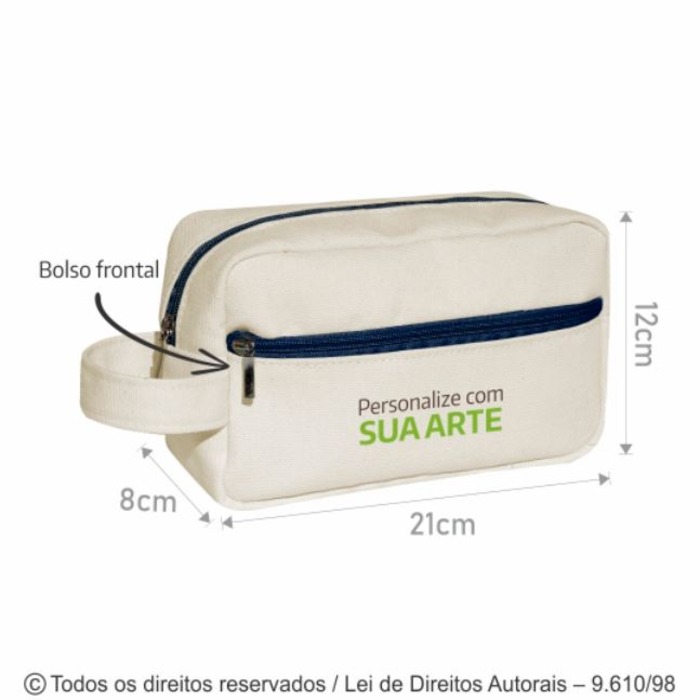 N92LP NECESSAIRE DE LONA 410G 21X12X8CM NATURAL COM AZUL MARINHO