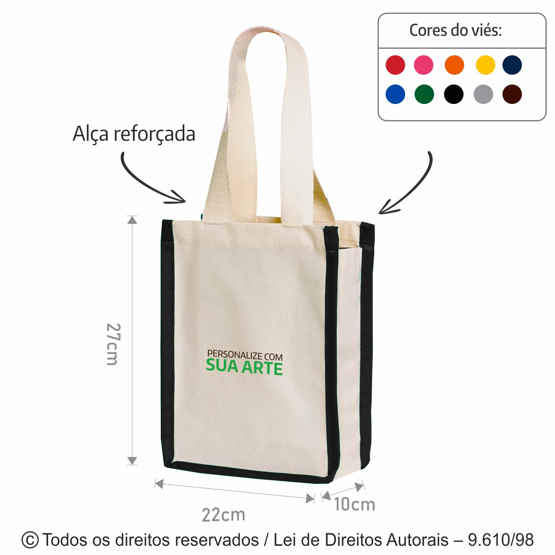 97LDC MINI ECOBAG DE LONA 240G 22X27X10CM NATURAL COM PRETO