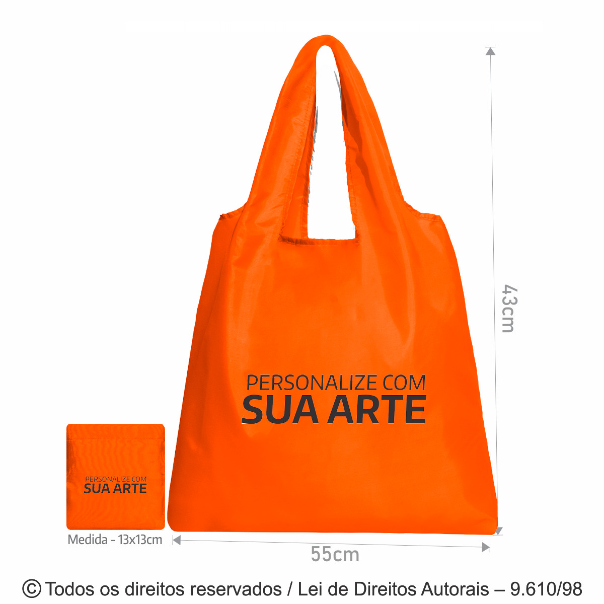 276N SACOLA DOBRAVEL NYLON 70 RESINADO 50X41CM LARANJA
