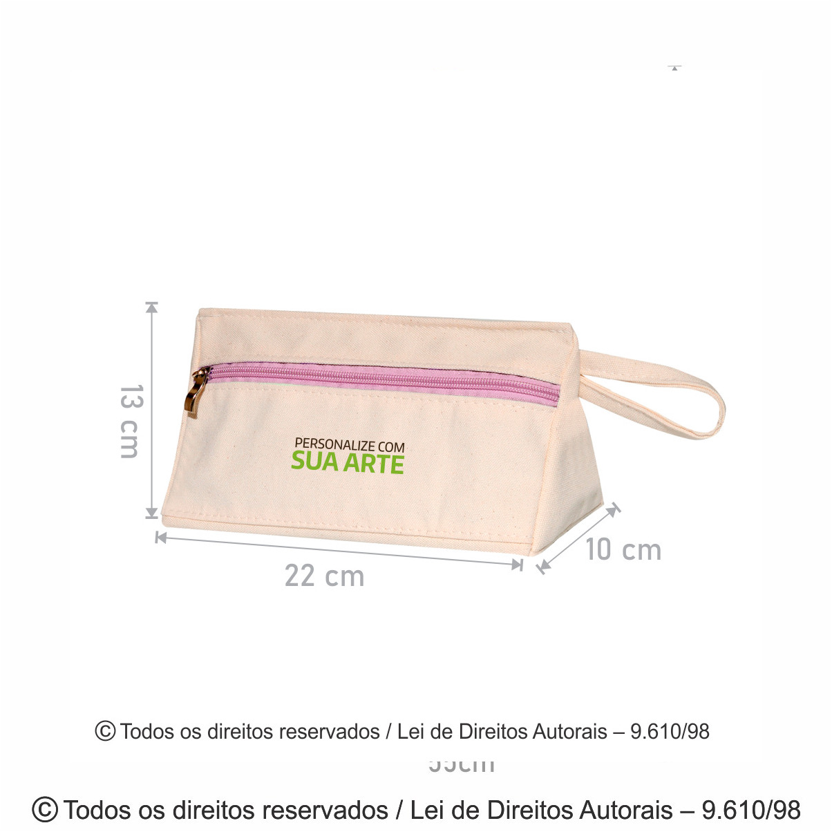 N105LP NECESSAIRE DE LONA 410G 22X13X10CM NATURAL COM ROSA CLARO