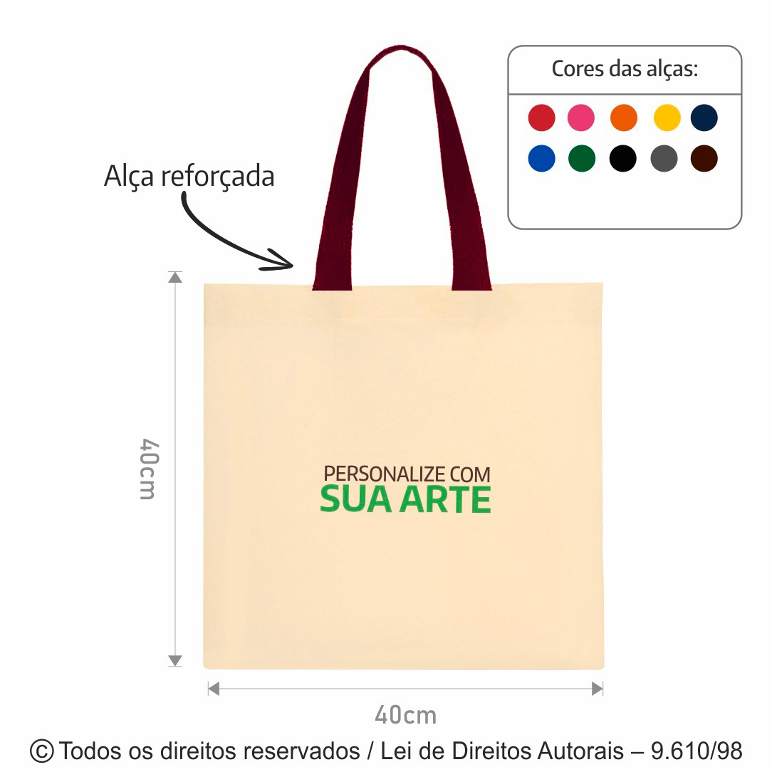 SM571 SACOLA DE LONA 240G 40X40CM NATURAL COM VINHO