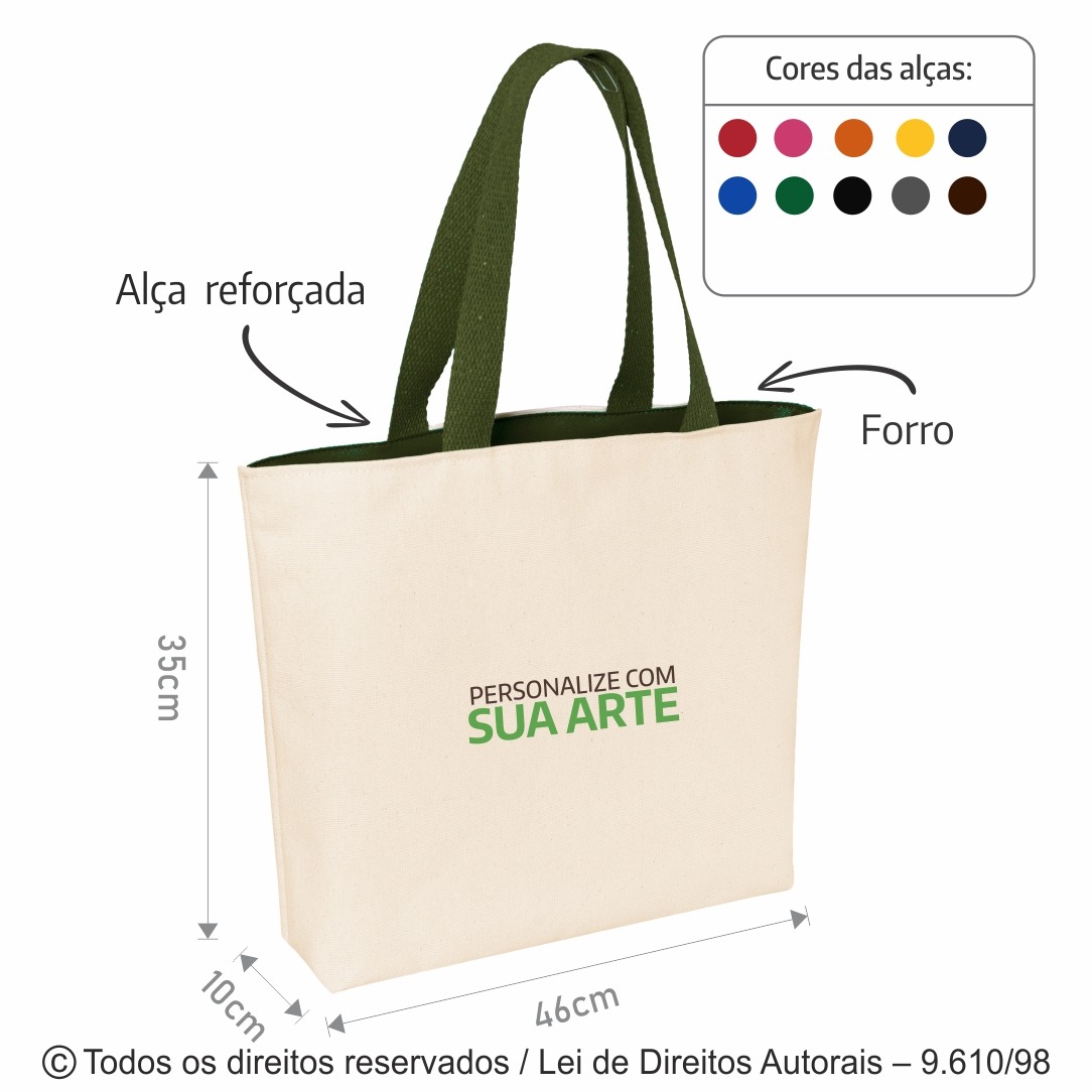 19LFC SACOLA DE LONA 240L 46X35X10CM NATURAL COM VERDE MUSGO