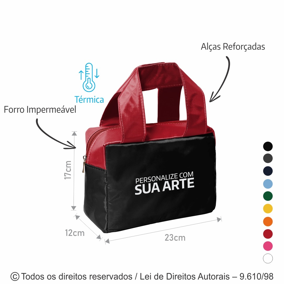 210N BOLSA TERMICA 4,6 LITROS EM NYLON 70 PVC 23X17X12CM PRETO COM VERMELHO