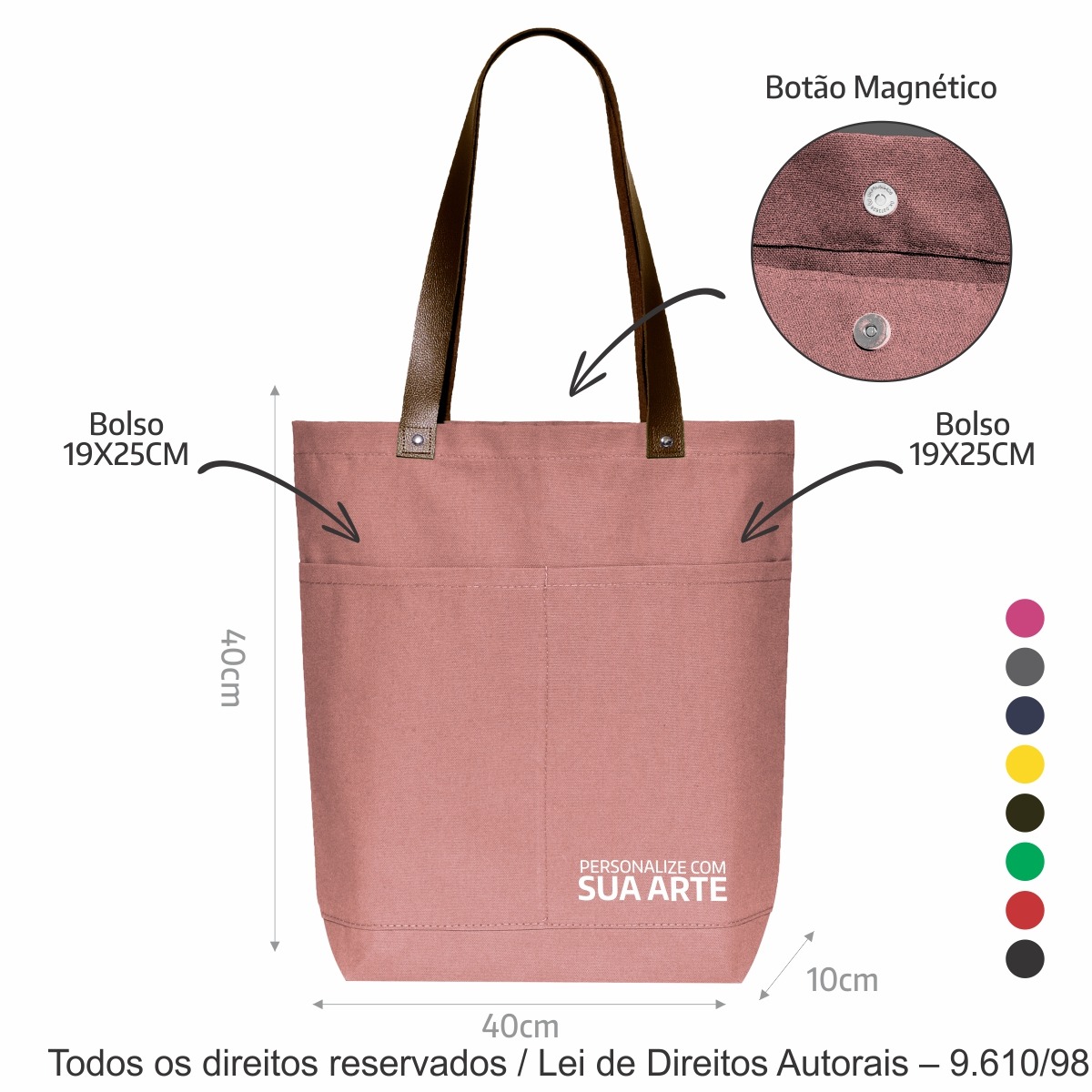 SM471 SACOLA DE LONA COLORIDA 40X40X10CM ROSA CHA