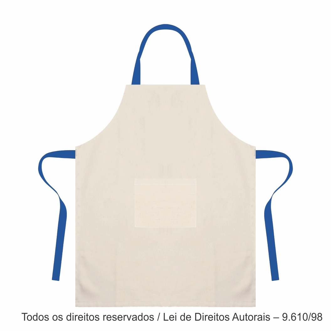 SM255 AVENTAL C/ BOLSO ALGODAO 160G  58X75CM NATURAL COM AZUL ROYAL