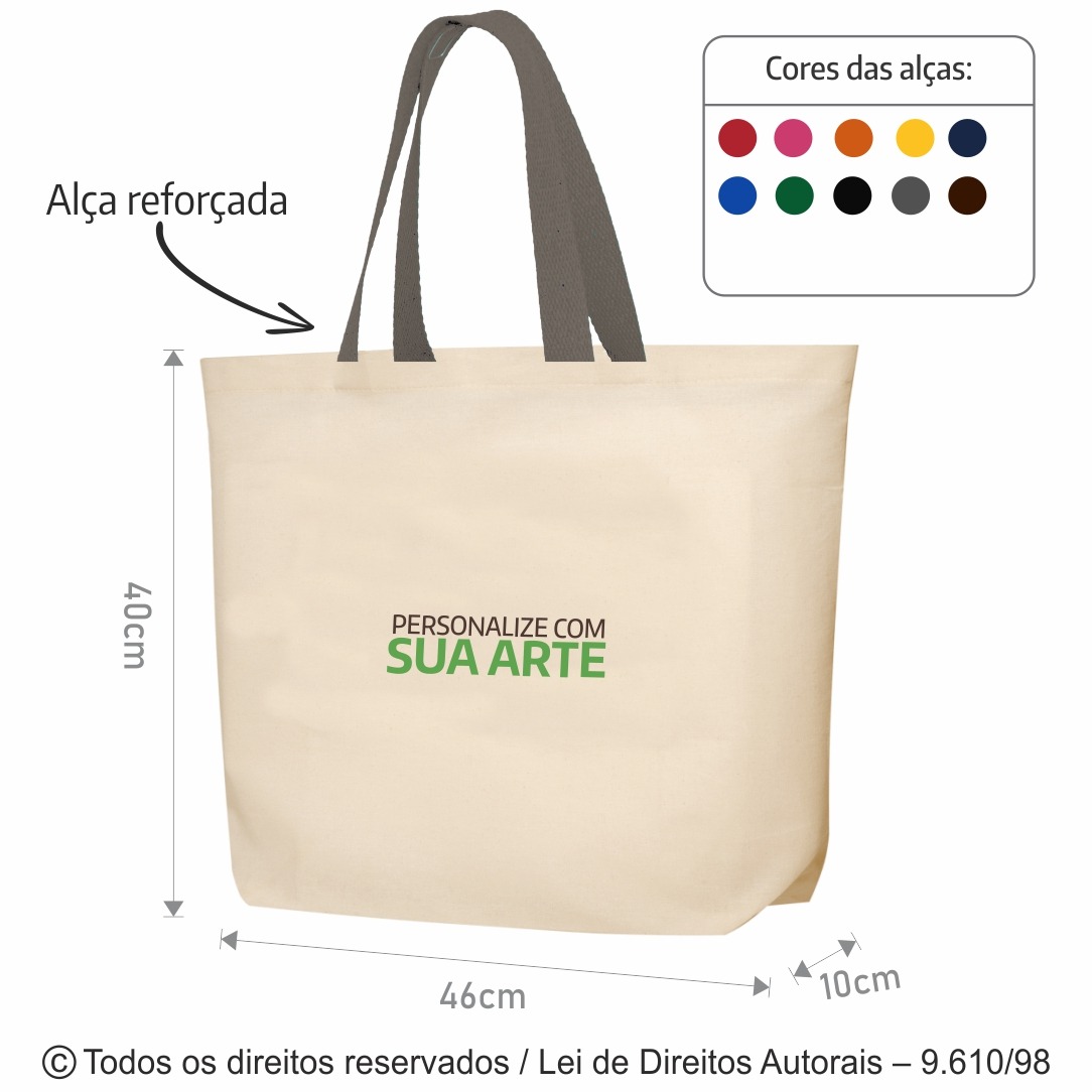 2LFC SACOLA DE LONA 240G 46X40X10CM NATURAL COM CINZA ESCURO
