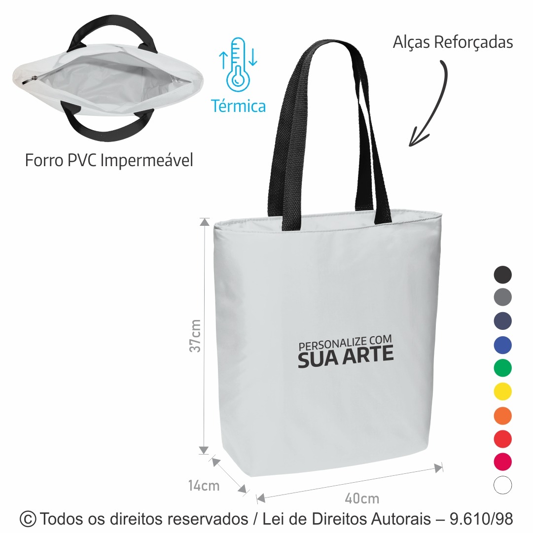 128N SACOLA TERMICA 10 LITROS EM NYLON 70 RESINADO 40X37X14CM BRANCO COM PRETO