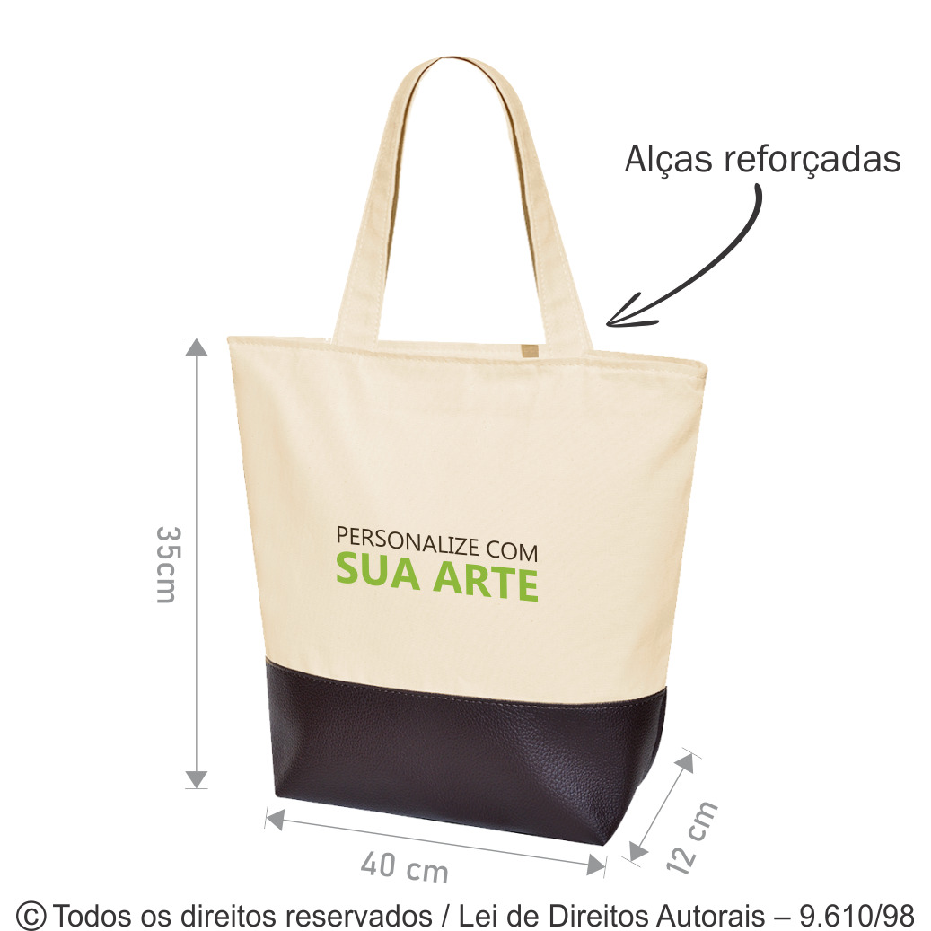 287L SACOLA DE LONA 240G 40X35X12CM NATURAL COM MARROM CAFE