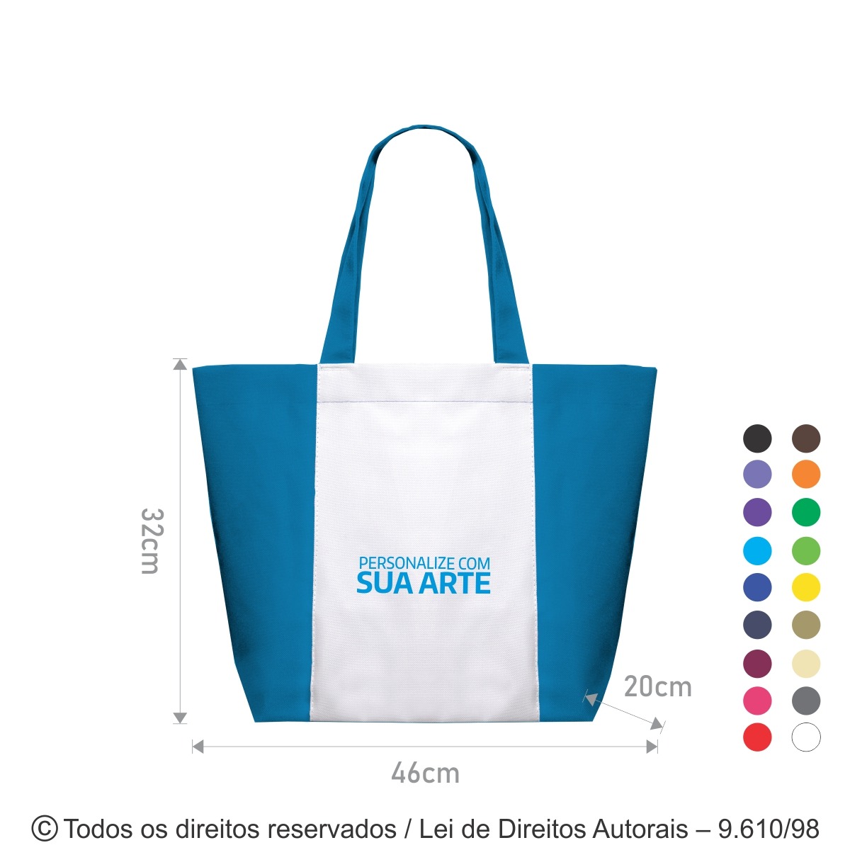 65N SACOLA DE NYLON 600G 46X32X20CM BRANCO COM TURQUESA