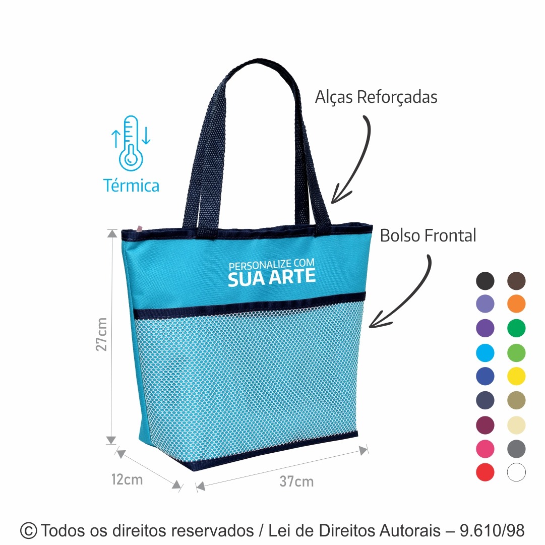 217N BOLSA TERMICA 6 LITROS EM NYLON 600G 37X27X12CM AZUL TURQUEZA COM MARINHO
