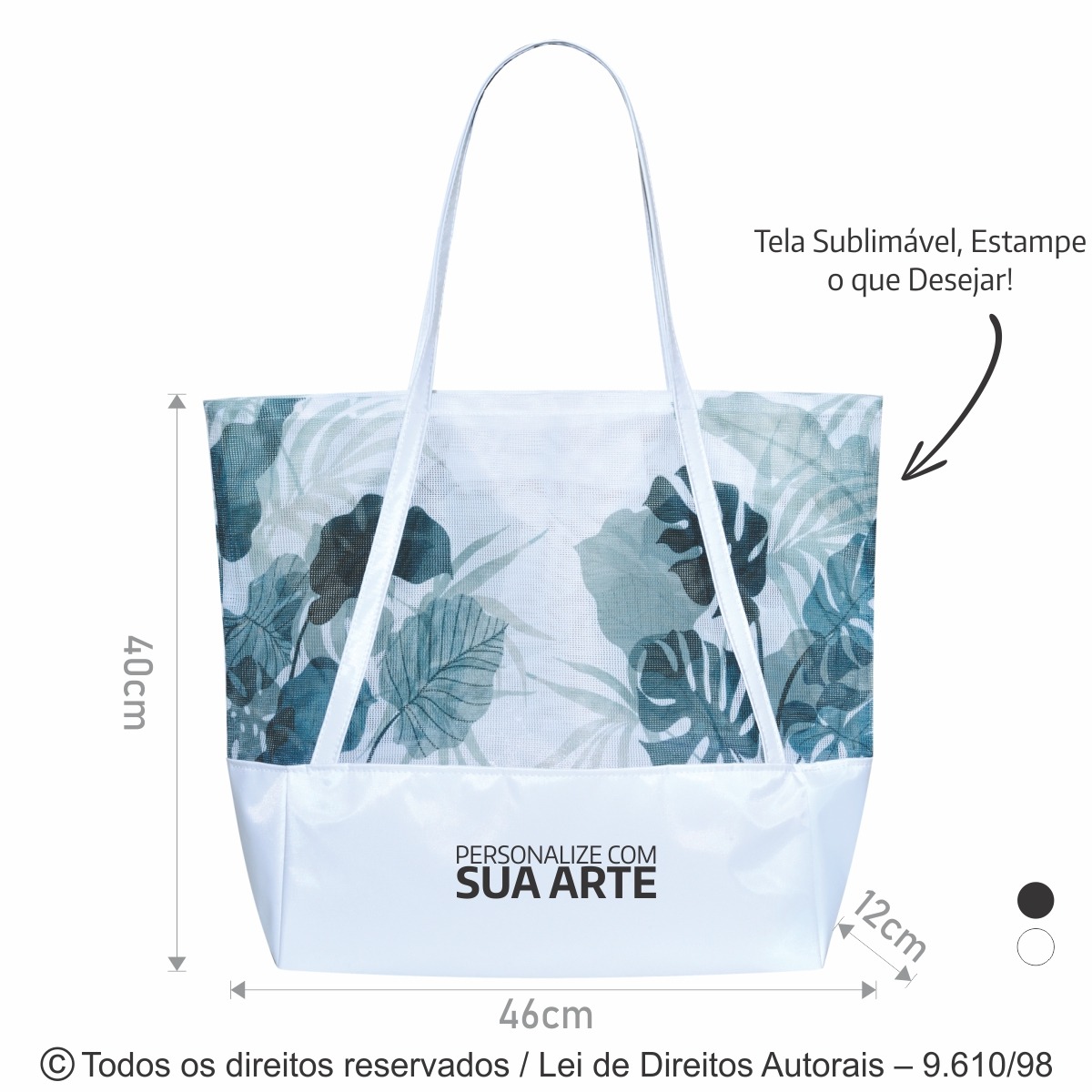 274N BOLSA DE PRAIA  NYLON PLASTIFICADO E TELA 46X 39 X12CM BRANCO
