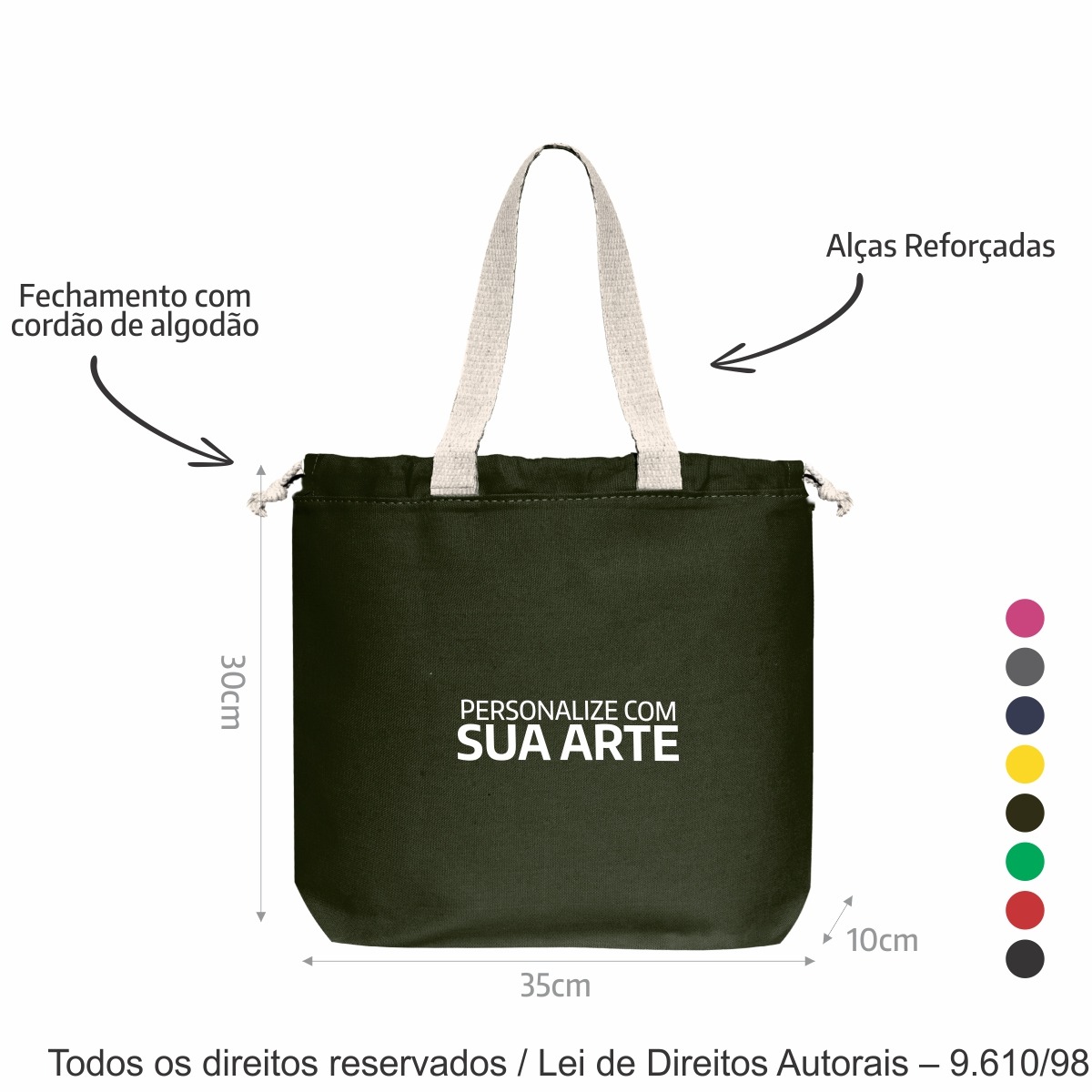 238LC SACOLA DE LONA COLORIDA 35X30X10CM VERDE MUSGO