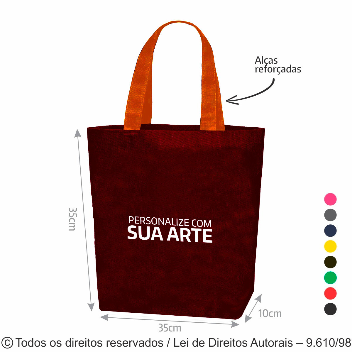 24B SACOLA DE BRIM 35X35X10CM VINHO COM LARANJA