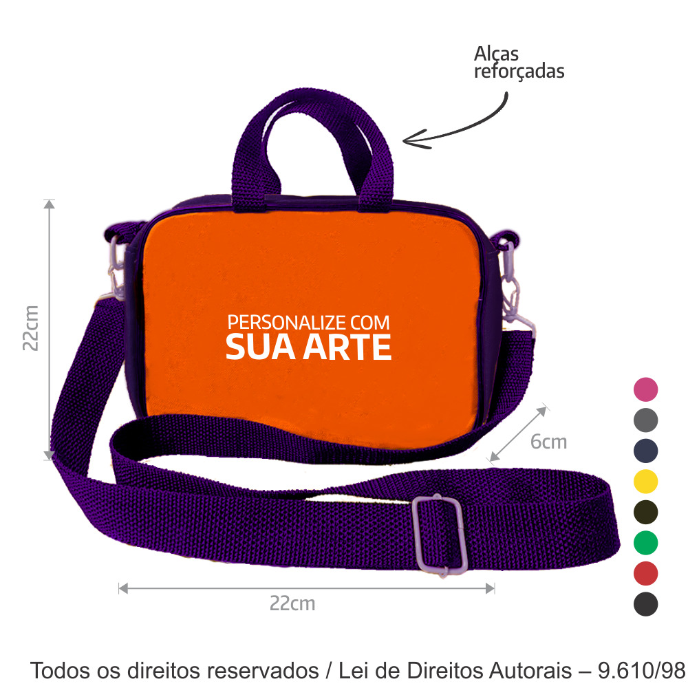 SM549 SHOULDER BAG DE LONAS COLORIDA 240G 22X16X6CM LARANJA COM ROXO