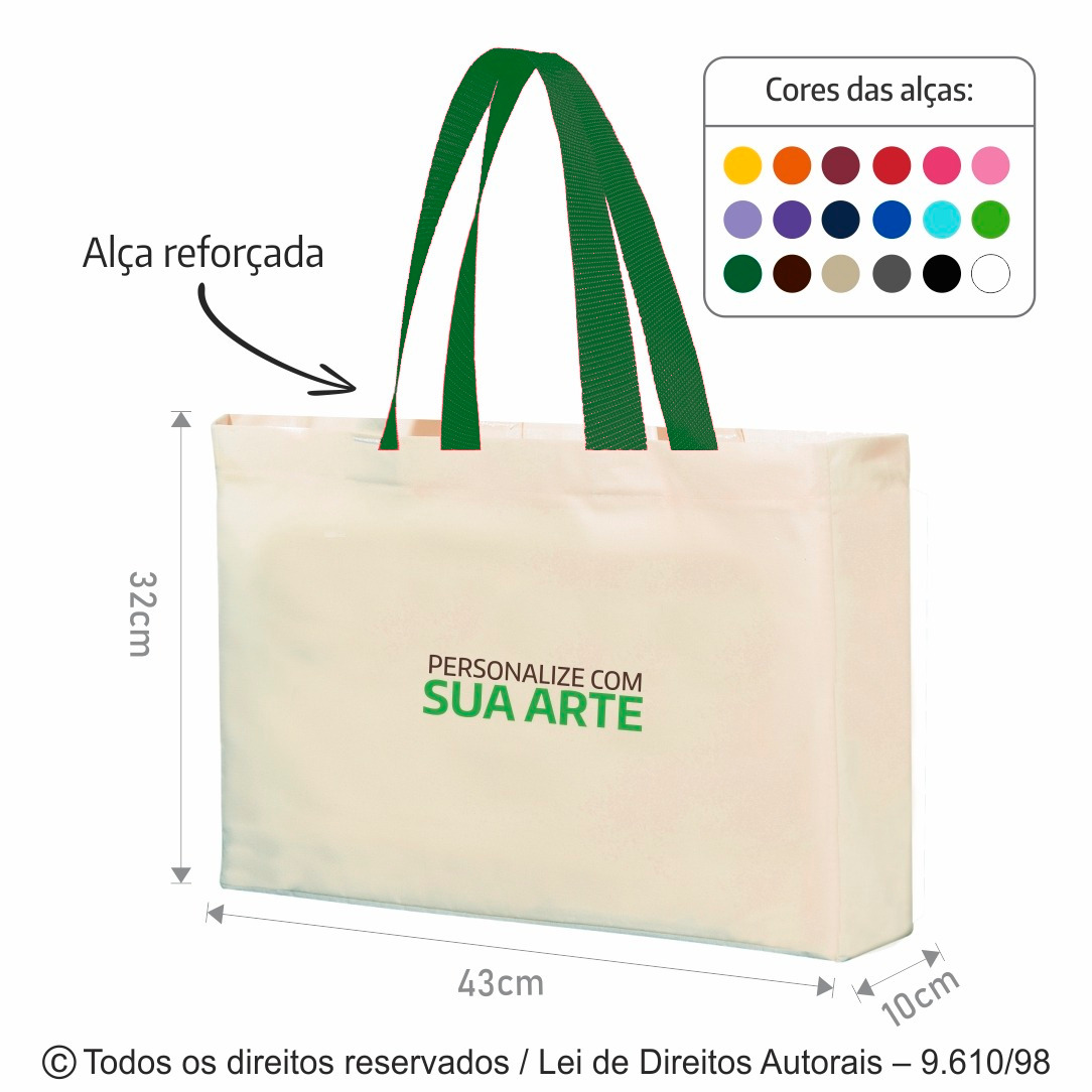 26AFC SACOLA DE ALGODAO 160G  43X32X10CM NATURAL COM VERDE BANDEIRA