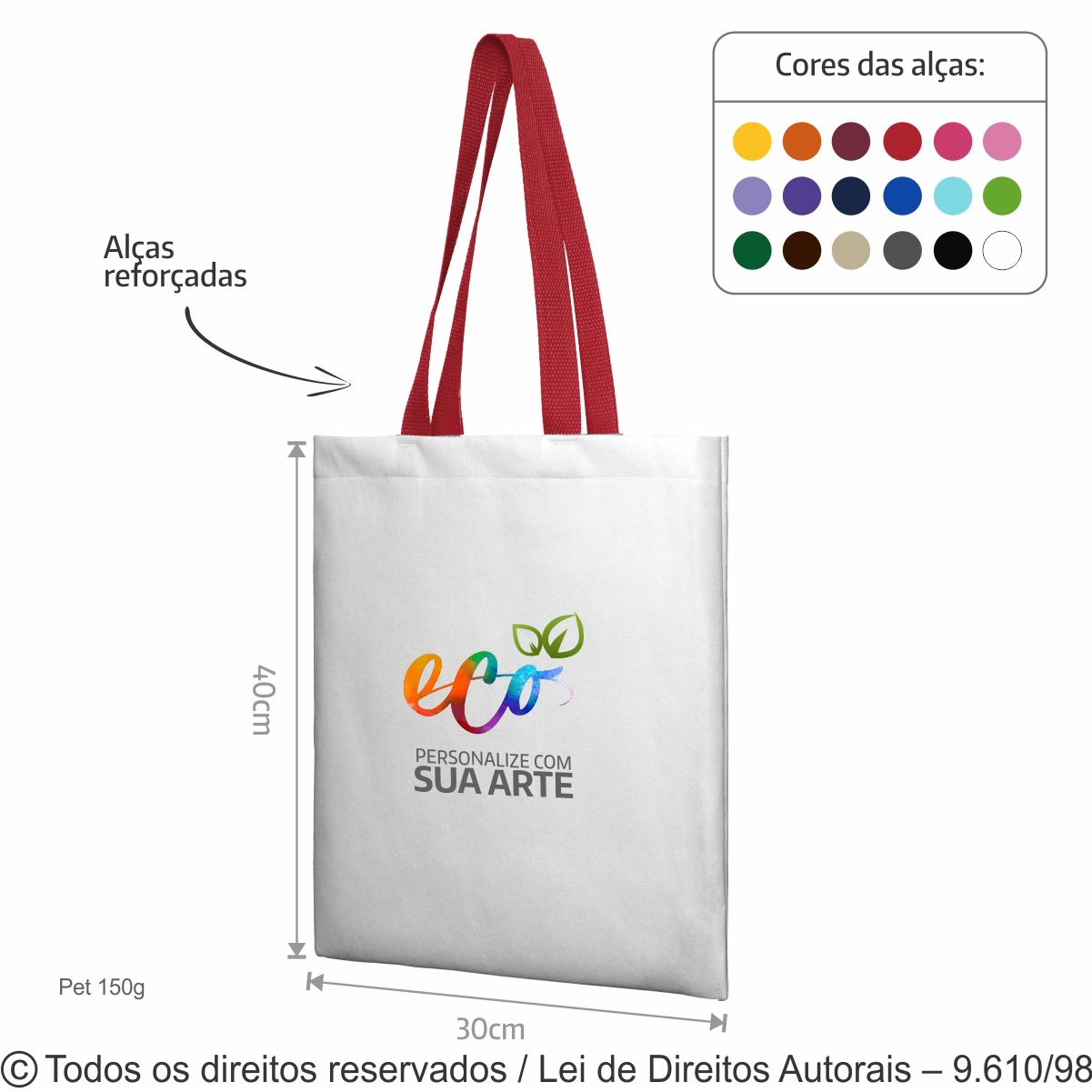 20PFC SACOLA DE PET 150G 32X40CM BRANCO COM VERMELHO