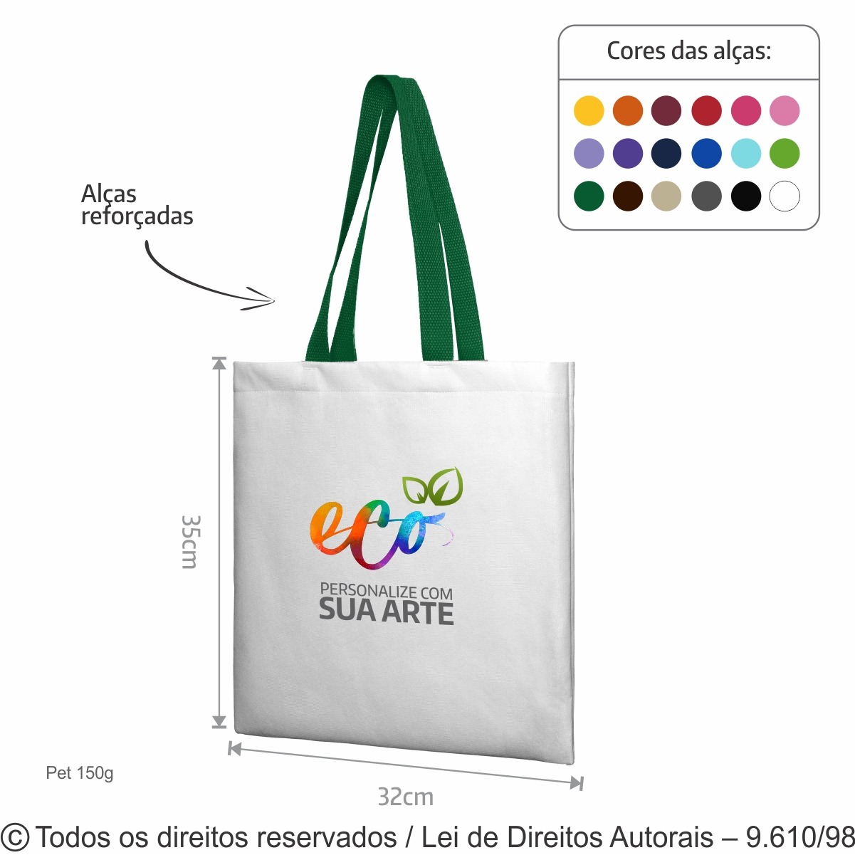 14PFC SACOLA DE PET 150G 32X35CM BRANCO COM VERDE BANDEIRA