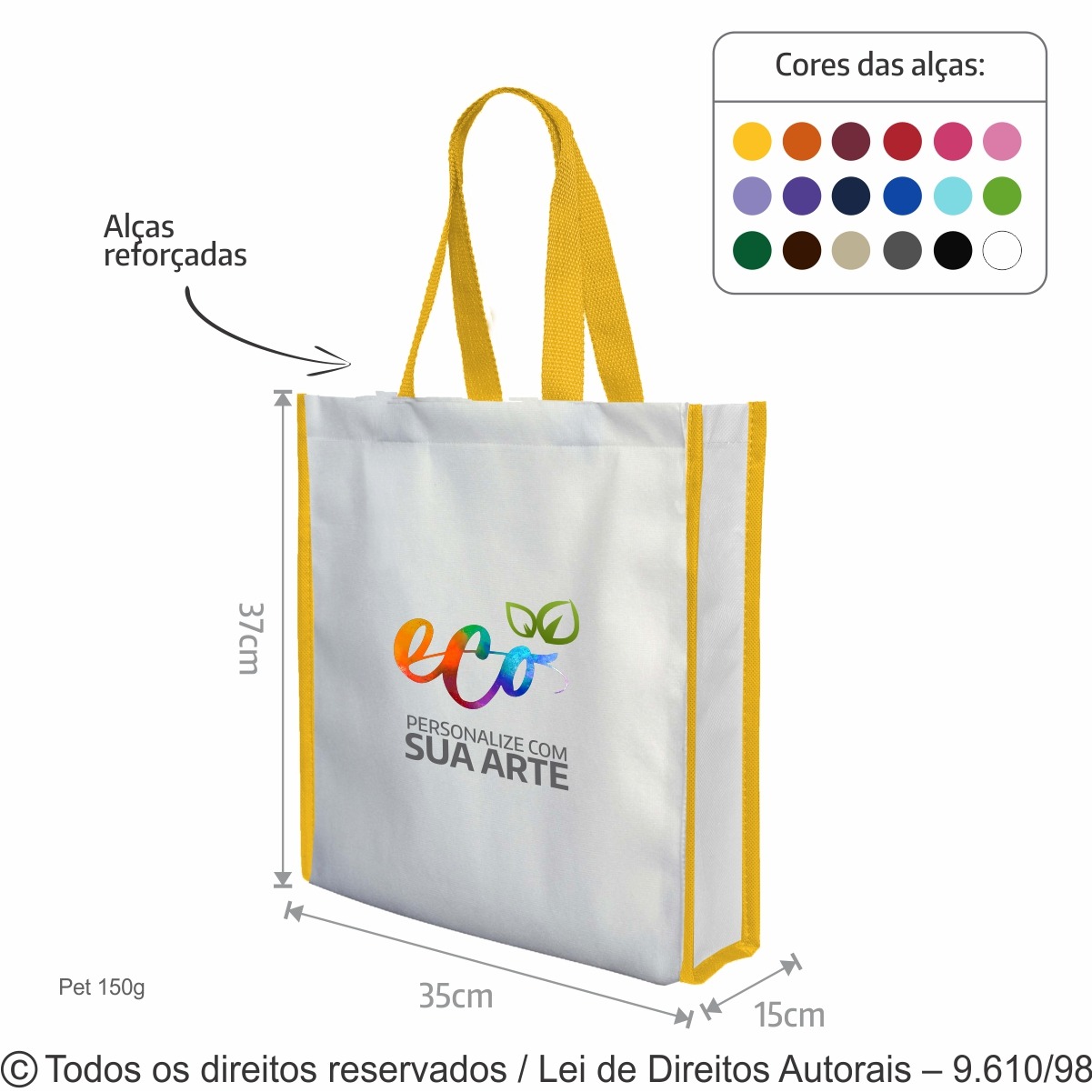 162PFCDC SACOLA DE PET 150G 35X37X15CM BRANCO COM AMARELO