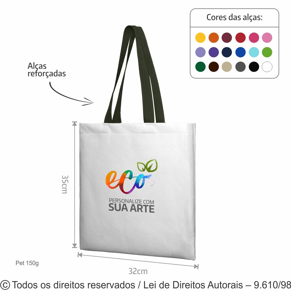 14PFC SACOLA DE PET 150G 32X35CM BRANCO COM VERDE MUSGO